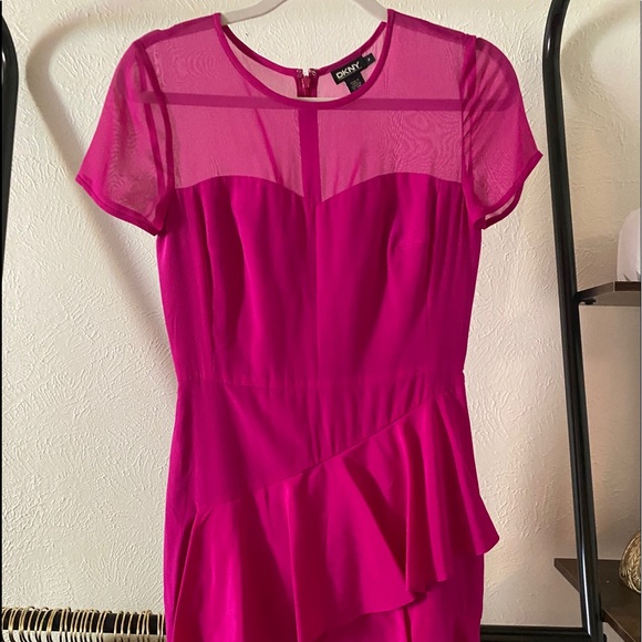 DKNY Fuschia Pink Silk Dress Petite - Picture 2 of 4